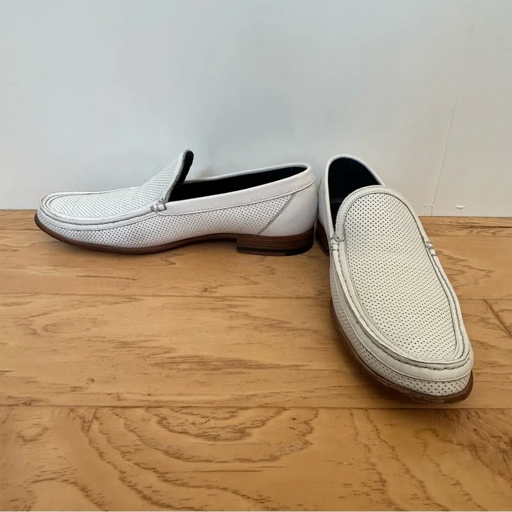 A. Testoni White Leather Perforated Mesh Slip On Loafer 10 1/2 Made in Italy